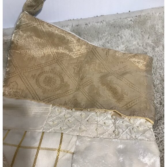 Elegant Patchwork Christmas Stocking Beige & Gold 19" - Picture 3 of 6